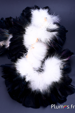 Frange dinde - long. plumes 10 cm - blanc pointe noire